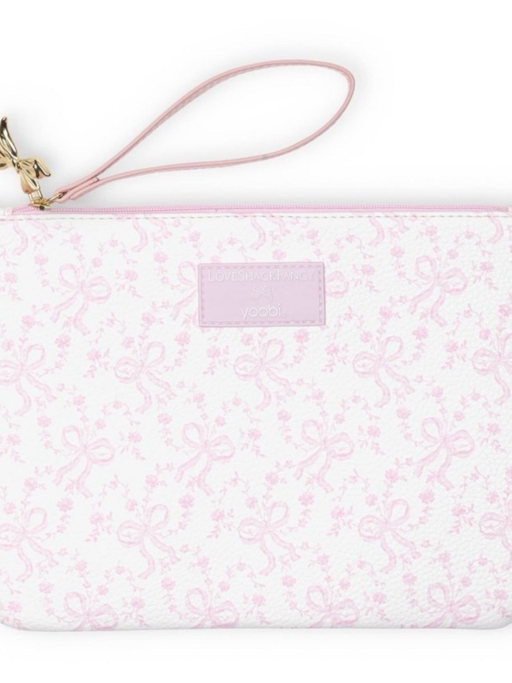 LoveShackFancy Pink and White Bow Print Pencil Case